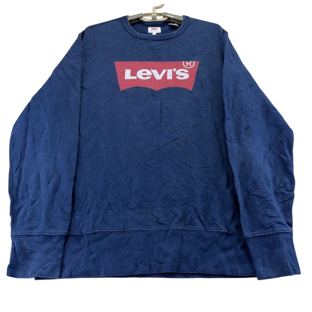 Levis Sweatshirt Mens S Blue Batwing Logo Crewneck Vintage Long Sleeve Fleece